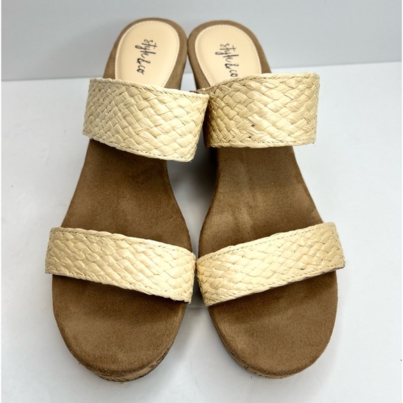 Style & Co Womens Daliaa Natural Woven Faux Leather Wedges Sz 10M Worn 1X - Picture 2 of 10